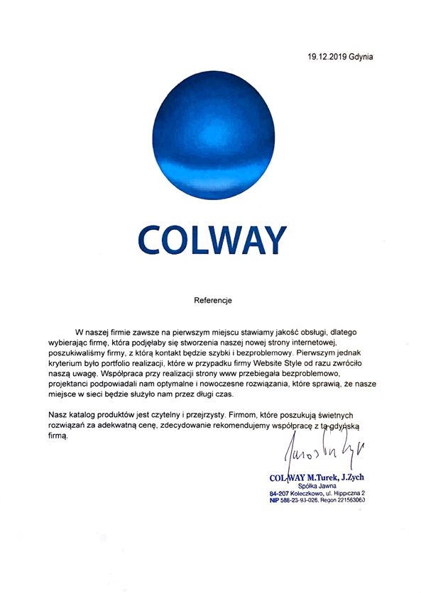 Referencje dla agencji interaktywnej Website Style od firmy Colway